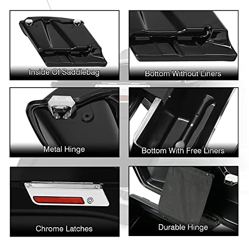 SLMOTO Motorcycles Saddlebags 5" Stretched Saddlebags Fit For Harley 1993-2013 Touring Road King FLHR Electra Street Glide Classic FLHTC FLHTP FLT FLHT FLHTCU FLHRC Vivid Black - color: Vivid Black(Chrome Latches)