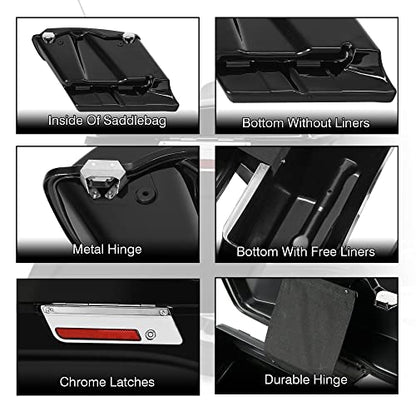 SLMOTO Motorcycles Saddlebags 5" Stretched Saddlebags Fit For Harley 1993-2013 Touring Road King FLHR Electra Street Glide Classic FLHTC FLHTP FLT FLHT FLHTCU FLHRC Vivid Black - color: Vivid Black(Chrome Latches)