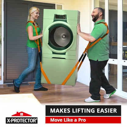 X-Protector Moving Straps - 2 Pairs - Lifting Straps for 2 Movers - Move Furniture Easily and Safely - Perfect for Lifting and Moving Heavy Objects! (with Back Support) - style: Moving Straps (With Back Support, Orange)
