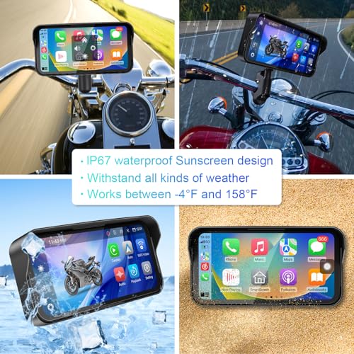 LBW 6.25" Carplay Screen for Motorcycle (Includes128G SD Card) with Dual 2K Dash Cam, TPMS, Wireless Android Auto, GPS Navigation, IP67 Waterproof, HD Touch Screen, Bluetooth, Remote Control, Siri