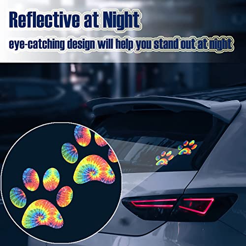 2 Pack 5.1" Rainbow Tie Dye Cat Dog Pawprint, Reflective Vinyl Car Decals Stickers Van Trucks Women Men Motorcycle Laptop Decals Skateboard Bike Bumper Window - color: Paw-2