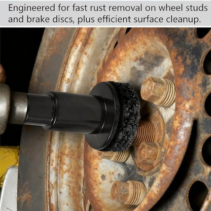 Wheel Hub Cleaning Kit for Power Drill - Includes 1 Adapter and 5 Grinding Pads for Rust Removal on Lug Studs and Brake Rotors