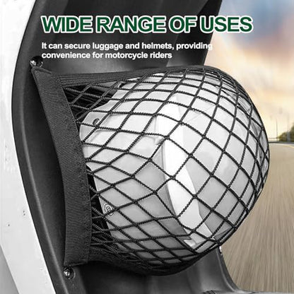 Upgrade Motorcycle Cargo Net for Helmet Storage, 10"×12" High Elastic Double Layer Bungee Net with 4 Strong Hooks, Luggage Rack Organizer for Bikes, Electric Bikes, Scooters, Motorcycles