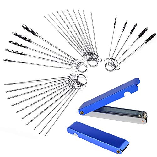 Carburetor Carbon Dirt Jet Remove Cleaner 26 Cleaning Wires Torch Tip Cleaner Tool +20 Cleaning Needles +10 Nylon Brush Tool Kit for Motorcycle ATV Moped Welder Carb Chainsaw Spray Torch Tips - color: Blue-2packs