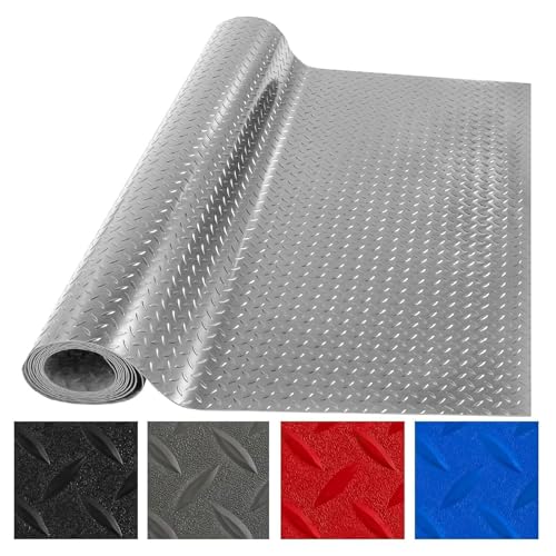 Heavy Duty Garage Floor Runner & Protector Mat, Diamond Plate PVC Roll for Under Car Parking, RV Trailer Flooring, Water/Stain Resistant Floor Runner, 5 x 7.5 FT, Gray - color: Gray, size: 5 x 7.5 FT