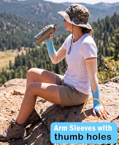 Aueyan Arm Sleeves for Men Women,Cooling Sleeves with Thumb Holes,Funny Sun Protection Arms Cover with Print Pattern - color: Ice Cream Blue