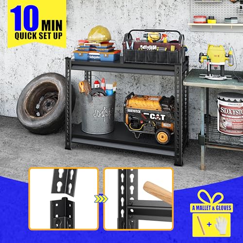 40" W Garage Shelving Heavy Duty, 900 Lbs Loads Garage Storage Shelves Heavy Duty, 2-Tier Metal Shelving Units and Storage for Basement, Retiple Tanks,40" Wx18 Dx36 H, Black