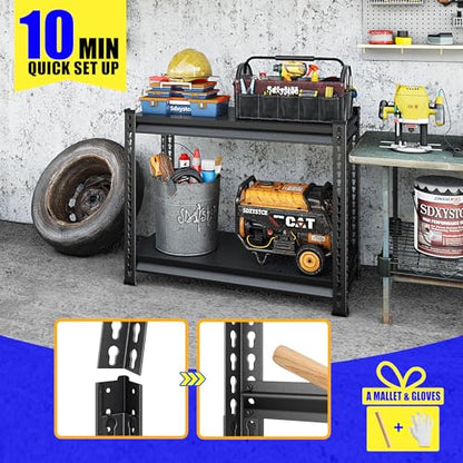 40" W Garage Shelving Heavy Duty, 900 Lbs Loads Garage Storage Shelves Heavy Duty, 2-Tier Metal Shelving Units and Storage for Basement, Retiple Tanks,40" Wx18 Dx36 H, Black