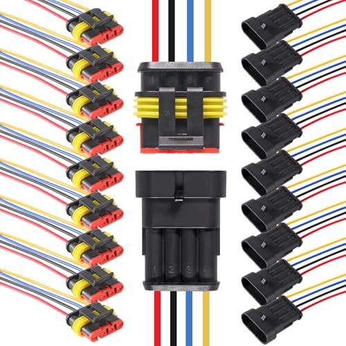 10PCS 4Pin Wire Connector 16 AWG Waterproof, Male and Female Wire Connectors, 12v Plug Connector, Suitable for Connecting Weak Current Lines Such As Cars, Motorcycles, and Ships (4P) - color: 4P