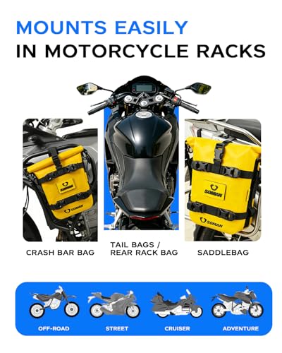 Waterproof Motorcycle Crash Bar Bag 6L, Motorcycle Tail Bag Luggage with Shoulder Straps, Dry Bag Saddle Bag Used in Saddle Rack Rear Fender for Travel & Adventure (Yellow) - color: Yellow