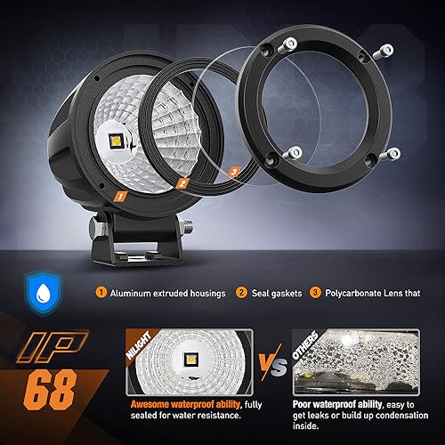 Nilight LED Light Pods 2 PCS 3" Flood Round Offroad Fog Driving Auxiliary Lights 1080LM Built-in EMC w/18AWG DT Wiring Harness Kit for Motorcycle SUV ATV Truck Boat - color: White Led Pods 2Pcs +Wiring Harness