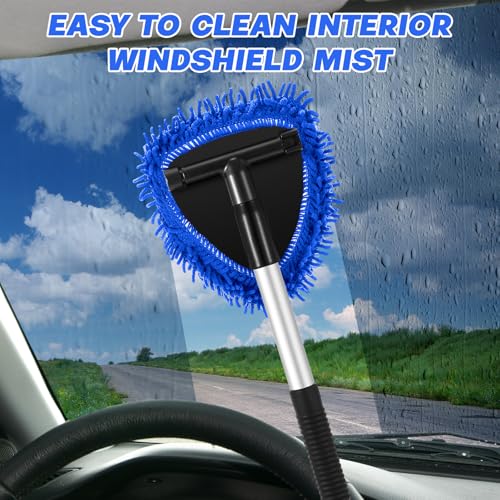 Baderke 9 Pcs Car Windshield Cleaner Tool Kit with with Extendable Handle, Microfiber Towel Pads, Sponge, Ventilation Brush, Empty Spray Bottle for Auto Glass Wiper Suvs Rvs & Home Windows(Blue) - color: Blue
