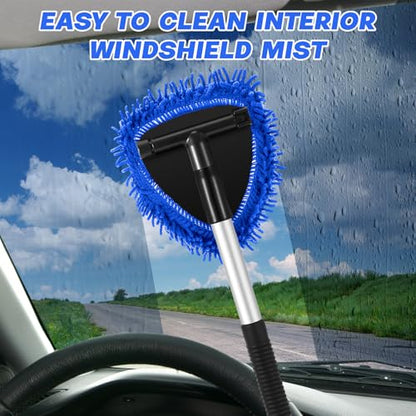 Baderke 9 Pcs Car Windshield Cleaner Tool Kit with with Extendable Handle, Microfiber Towel Pads, Sponge, Ventilation Brush, Empty Spray Bottle for Auto Glass Wiper Suvs Rvs & Home Windows(Blue) - color: Blue