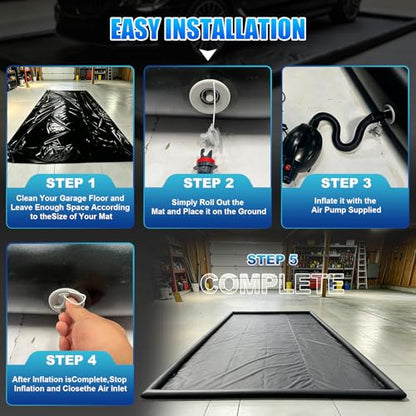 Inflatable Garage Floor Mat, Waterproof Car Wash Mat with High Rise Edge, 9.8FT x 19.6FT Heavy Duty PVC Parking Containment Mat for Snow Mud Oil, Garage Floor Protector for Car SUV Truck Motorcycle