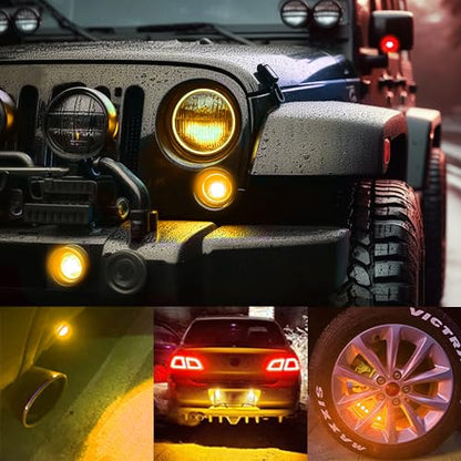 4Pcs 23mm DC 12V Black shell Eagle Eye Cob LED Car Fog DRL Daytime Running Light Backup Reverse Tail Rock Lights Headlights Signal Lamp Small bulb DIY use for car and motorcycle (Yellow) - color: Yellow