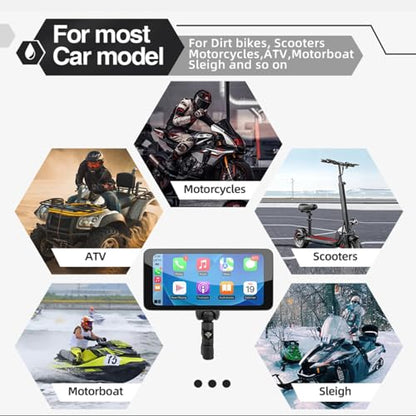 Motorcycle CarPlay & Android Auto, 6.5 Inch Wireless Carplay Screen with GPS Navigation, IP67 Waterproof Touchscreen, Bluetooth, Portable Screen for Motorbike, Dual Bluetooth, Siri, G-Assist - size: 6.5 inch