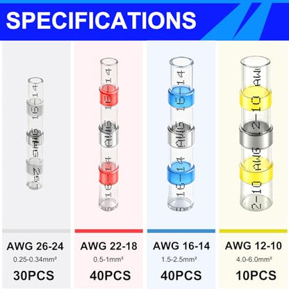 252PCS Heat Shrink Solder Seal Wire Connectors Kit -120 Waterproof Butt Connectors &132 3:1 Heat Shrink Tubing, Marine-Grade Insulated Electrical Wire Terminals for Automotive, Boat, Truck - size: 252PCS