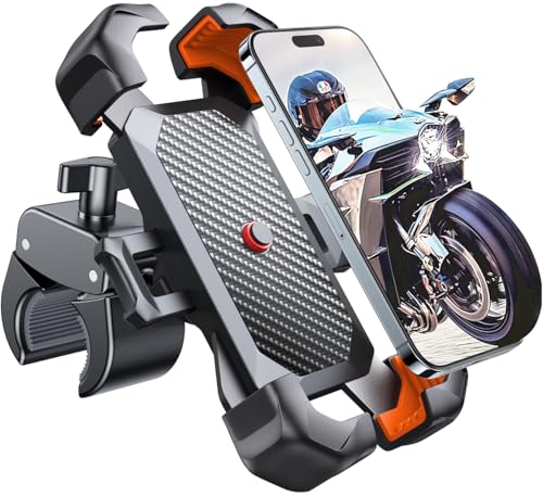 JOYROOM Motorcycle Phone Mount, [1s Auto Lock][100mph Military Anti-Shake] Bike Phone Holder for Bicycle, [10s Quick Install] Handlebar Phone Mount, Compatible with iPhone, Samsung, All Phone, Orange - color: Orange