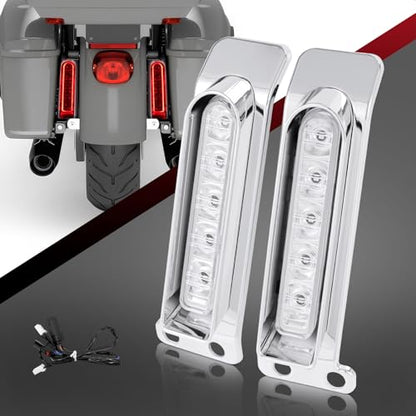Rear Fender Filler Panel Lights Saddlebag LED Inserts Support Auxiliary Light Fit for Harley Electra Glide Ultra Limited Road King Road Glide 2014-2024 (Chromed Housing Transparent Lens) - color: Chromed Housing Transparent Lens
