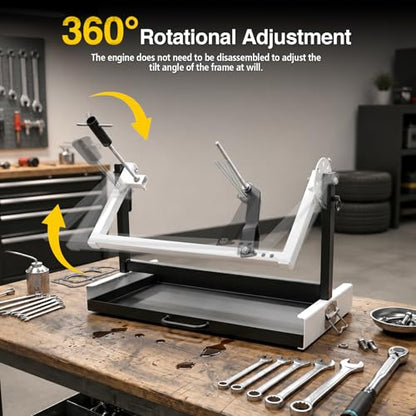 Motorcycle Engine Stand, for 2-Stroke 4-Stroke Vertical Single Cylinder Engines, Heavy Duty Dirt Bike ATV MX Repair Stand with Adjustable Swingarm & Removable Oil Drip Tray, Fit Honda Yamaha Kawasaki