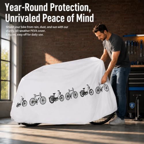 Water-proof Bike Cover 200x100cm - PEVA All-Weather Protector for bike, Scooter & Motorbike(White)