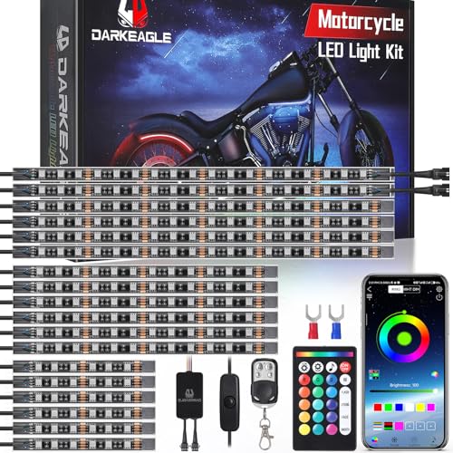 18PCS Motorcycle RGB LED Light Kit with Brake Turn Signal, Multicolor Underglow Lights with APP/RF Remote, Neon Accent Lights Dual Zone Waterproof 12V for Touring, Bagger & Large Cruiser Motorcycle - size: 18PCS