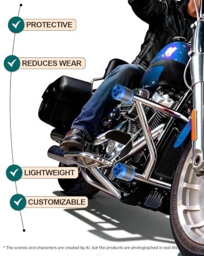 MoKitDora Motorcycle Frame Sliders Aluminum Alloy 3/8"-16 Thread for Harley 1.25" Saddlebag Guard Highway & Flat-out Crash Bar, Blue - color: Blue