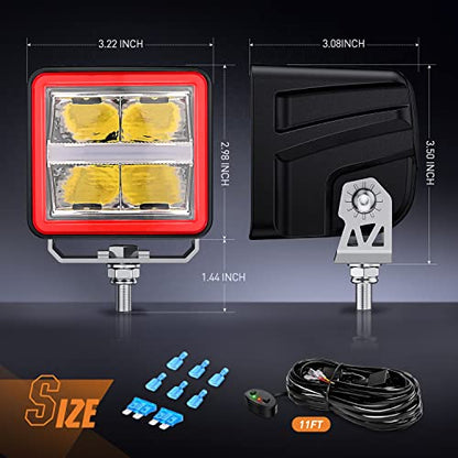 Nilight 3 Inch Cube LED Pod Light Bar with DRL 20 W 2200LM 10° Super Spot Offroad Driving Lights w/ 16AWG Wiring Harness Kit for Jeep Truck UTV 4x4 ATV - color: Indirect 4LED Spot Pod w/white DRL