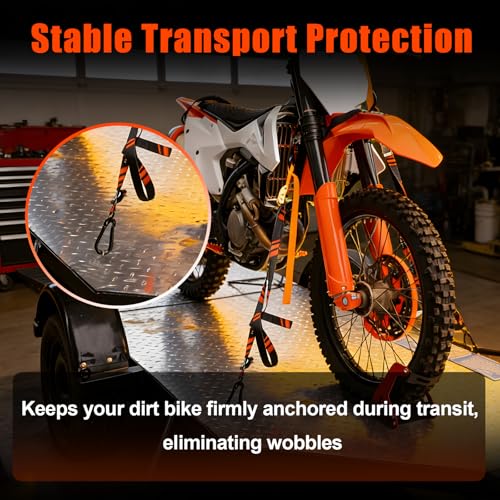 Motorcycle Tie Down Straps - 1200lb Break Strength, 2 Pack 7ft x 1in Down Strap Set with Heavy-Duty Buckles, Steel Carabiner, S-Hooks Buckle for securing Trailers, Dirt Bikes, enduros, Cargo-Red - color: Red
