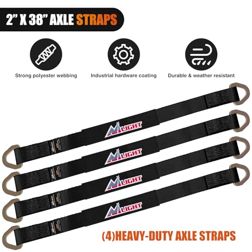 Nilight Axle Tie Down Straps 2" x 38" with D-Rings and Protective Sleeve 11,127 LBS Break Strength – Car Hauler Tie-Downs for Engine Hoist Truck Trailer & UTV 4Pack (Black) - color: 2inx 38in Axle Tie Down Straps 4Pcs Black