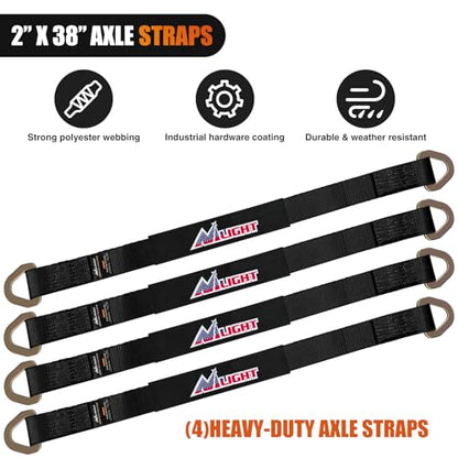 Nilight Axle Tie Down Straps 2" x 38" with D-Rings and Protective Sleeve 11,127 LBS Break Strength – Car Hauler Tie-Downs for Engine Hoist Truck Trailer & UTV 4Pack (Black) - color: 2inx 38in Axle Tie Down Straps 4Pcs Black