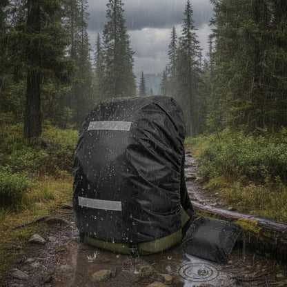 Backpack Rain Cover with Reflective Strips, Polyester Pack Cover for Hiking and Cycling, Black (1 PC)