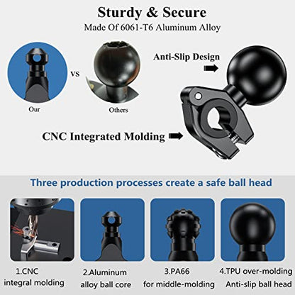 BRCOVAN Aluminum Alloy Mini Mount Base with 1'' TPU Ball | for Round Rails Diameter 0.39''/10mm, 0.47''/12mm, 0.55''/14mm, 0.63''/16mm, for RAM Mounts B Size Ball Double Socket Arm - style: R19-Set of 1