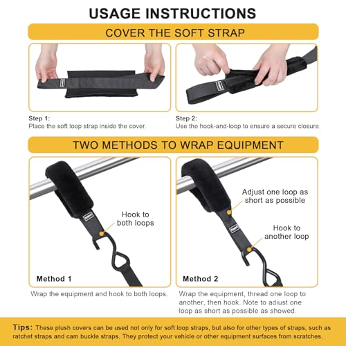 Ayaport Soft Tie Cover Set Include 4 pcs Synthetic Sheepskin Plush Covers and 4 pcs Soft Loop Tie Down Straps for Protecting Motorcycle, Dirt Bike, ATV, UTV etc. 1"x15" - size: 1"x15"