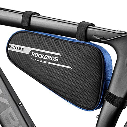ROCKBROS Bike Frame Bag Triangle Storage Bag Bike Accessories Pouch Cycling Pack for MTB Road Bicycle - color: Bule Black