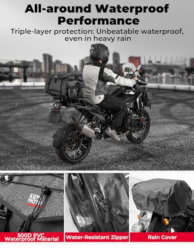 KEMIMOTO Motorcycle Travel Luggage Bags, Expandable Large Capacity Motorcycle Tail Bag, Waterproof Rear Rack Trunk, Motor Pannier Bag with Rain Cover and Straps 30L-45L - size: 30L-45L