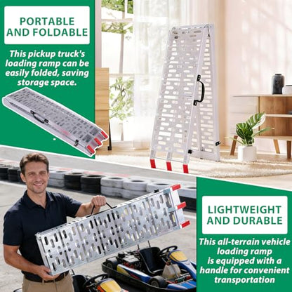2PCS 7.3ft Aluminum Motorcycle Ramp Folding Heavy Duty Ramp with Load Straps for Pickup Trucks Motorcycles ATVs Lawn Mowers