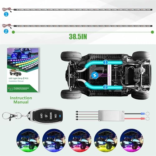 10L0L 2PCS Golf Cart Underglow LED Light Kit, Underbody RGB Strip Lights, 24-Mode Neon Accent Lighting, Music Sync, Wireless Remote, IP67 Waterproof, 12V-80V Input for EZGO Yamaha Club Car - style: 2 Pack(Underbody)