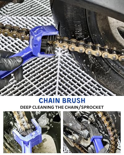 Motorcycle Cleaning Brush Kit 6 Pack, Easy Reach Brush, Chain Brush,Wool Wash Mitt, Stiff Tire Brush, Detailing Brush& Microfiber Towel for Motorcycle Mudguard, Rims,Exhaust, Frame Detailing Wash Kit - size: Blue(6 Pack)