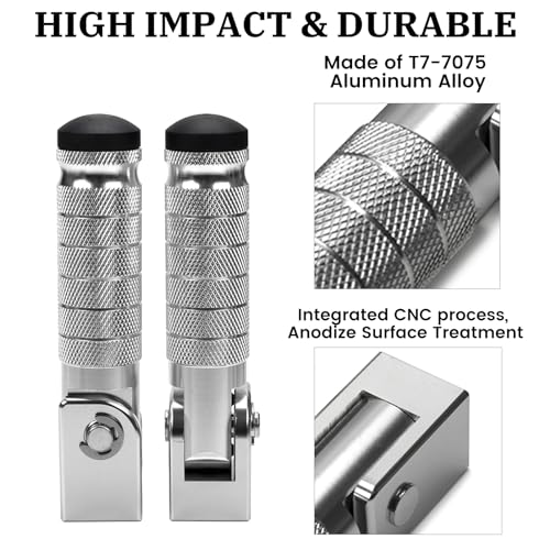 XINGWU M8 Motorcycle Foot Pegs 90 Degree Foldable Footpegs CNC Anti-Skid Footrest Universal for Yamaha Honda Suzuki Aprilia Electric Car Motorbike Mini Bike Dirt Pit Bike Passenger Pedal (Silver) - color: Silver