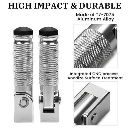 XINGWU M8 Motorcycle Foot Pegs 90 Degree Foldable Footpegs CNC Anti-Skid Footrest Universal for Yamaha Honda Suzuki Aprilia Electric Car Motorbike Mini Bike Dirt Pit Bike Passenger Pedal (Silver) - color: Silver