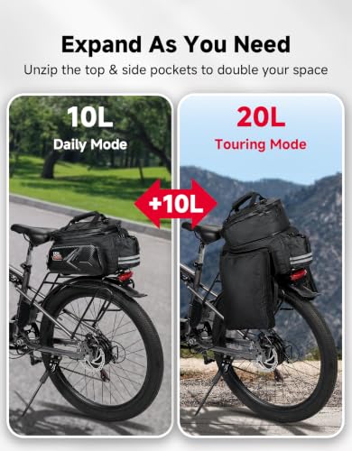 KEMIMOTO Hard Shell Bike Bag Rear Rack 20L Capacity, Carbon Leather Bicycle Trunk Bag with Waterproof Rain Cover for Grocery Shopping Commuter Cycling Trip (Upgraded Design) - style: Upgrade Eva Hard Shell