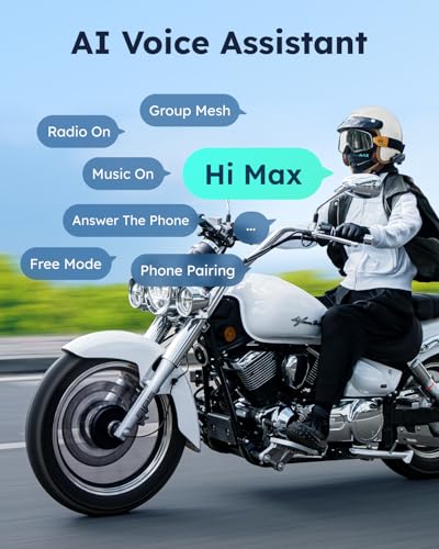 ASMAX S1 Motorcycle Bluetooth Headset with Smart Voice Control, Mesh Helmet Communication Systems, Noise Cancellation/Waterproof/FM Radio/FOTA Update/EQ Modes, 8 Riders Intercom Fit for ATV, 1 Pack - color: Gray-1 Pack
