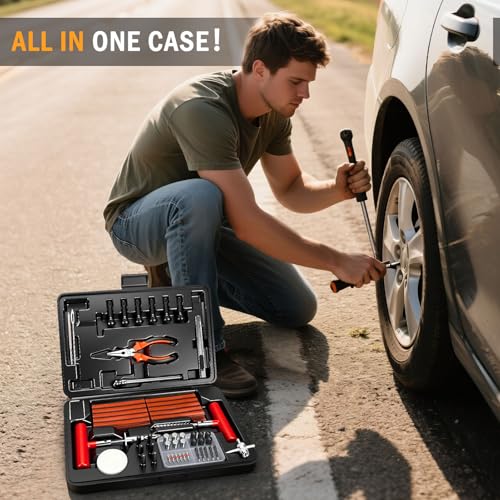 ORCISH Heavy Duty Tire Plug Kit - 98pcs All-in-One Universal Tire Repair Kit for Tubeless Flats, Emergency Tire Patch Kit for Car, Truck, SUV, ATV, Motorcycle, Trailer & RV - size: 98 Piece Set