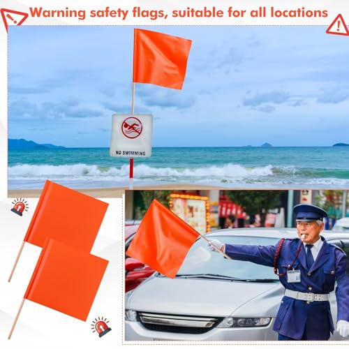 Tegeme 20 Pcs 18 Inch x 18 Inch Orange Safety Flags, Safety Caution Warning Flags with 30” Wooden Staff for Construction Sites Truck Wide Load Traffic Flagger Trailer Pedestrian Crossings Roof Work