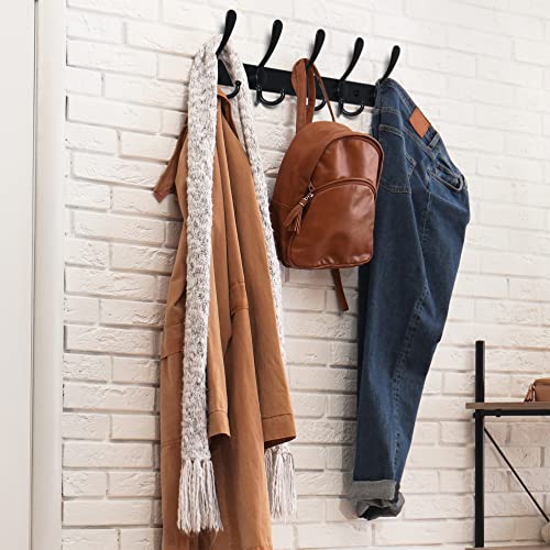 Dseap Coat Rack Wall Mounted - 5 Tri Hooks, Heavy Duty, Stainless Steel, Metal Coat Hook Rail for Coat Hat Towel Purse Robes Mudroom Bathroom Entryway (Black, 2 Packs) - color: Black, size: L=16" (2 Pcs)