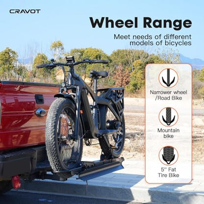 CRAVOT CyberRack E1 Electric Bike Rack, 100 lbs Capacity Foldable E Bike Racks for Tow Hitch Heavy Electric Bike Carrier for 1 E-Bike, Up to 5-inch Fat Tire 2'' Receiver w/Lock - size: E1 100lbs