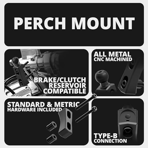 Tackform Aluminum Black Motorcycle Perch/Brake/Clutch Reservoir Adventure Phone Mount - Vibration Dampening and Wireless Charging | 3.5” Arm | Compatible with Harley-Davidson, Gold Wing, More - color: Black