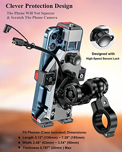 BRCOVAN Aluminum Alloy Motorcycle Phone Mount with Qi 15W Wireless Charger | with Vibration Dampener, Anti-Theft Waterproof Motorcycle Handlebar Cellphone Holder, Adjustable Fit 4.7''-7.2'' Smartphones - color: SILVER