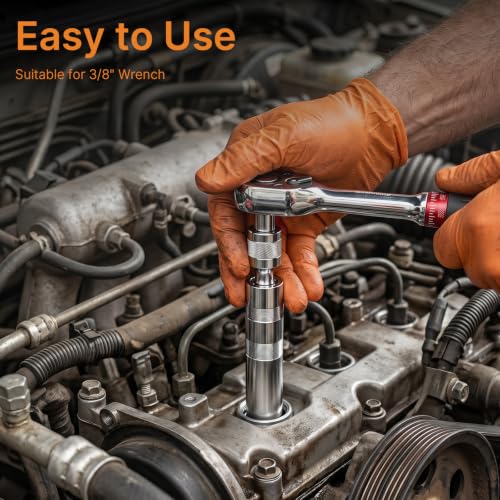 14mm&16mm Magnetic Swivel Spark Plug Socket Set- Thin Wall 3/8" Drive 12 Point Standard Spark Plug Sockets Removal Tool - CR-V Steel Made For Motorcycle, Car, SUV, BMW, Nissan, Mini, Mercedes (Silver) - color: Silver